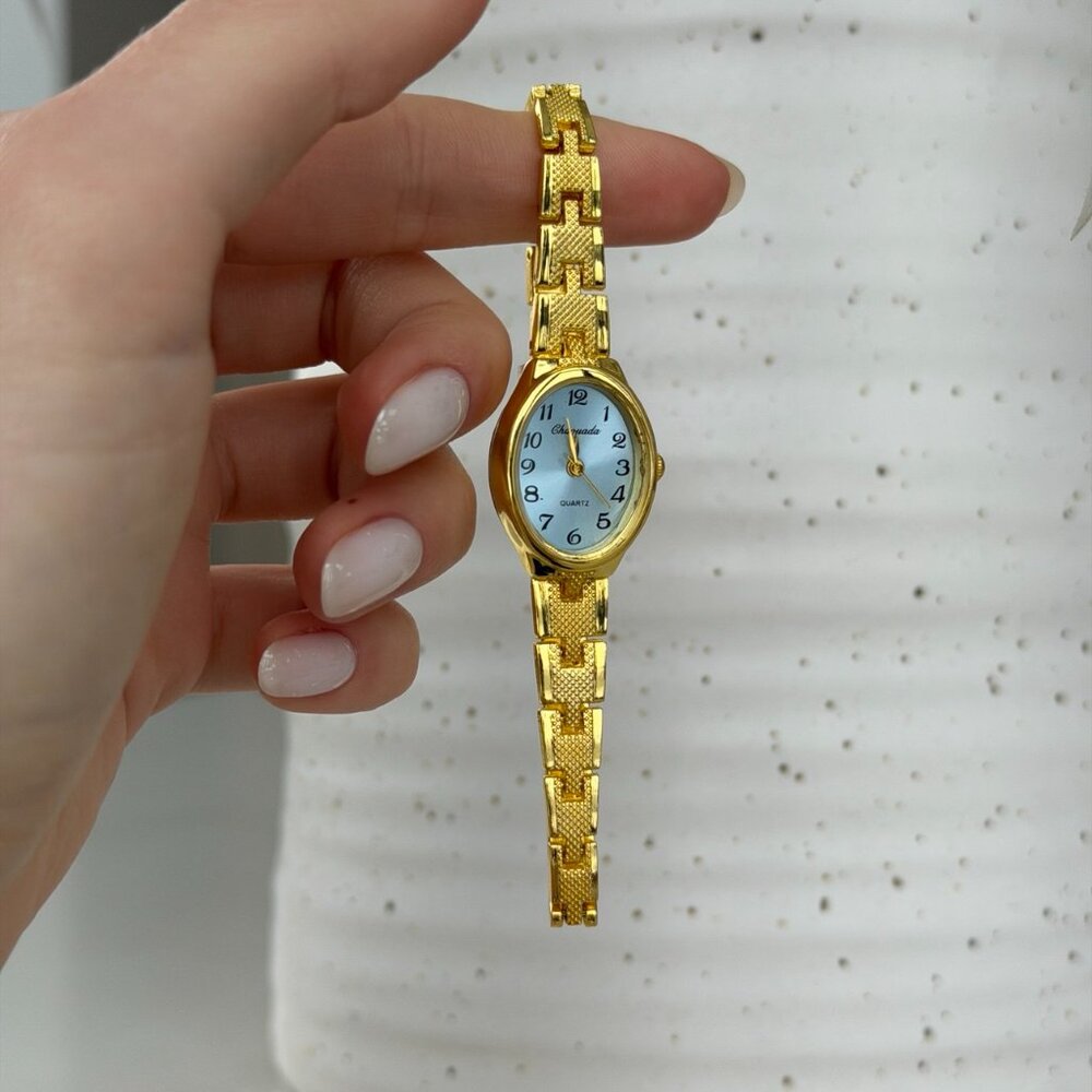 SKU0508 Retro Gold/Blue Women Oval Watch Vintage vibe Stainless steel + gift bag - Picture 2 of 8